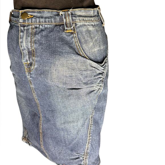 Y2K Cache Ruched Back Denim Pencil Skirt Womens Size 8 Butt Ruching Streetwear - Picture 4 of 8